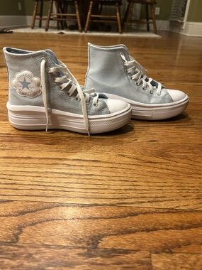 Converse High Top Platform Sneakers - Light Blue and White. YOUTH 4.5/WOMENS 6.5